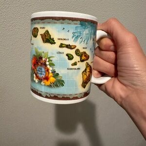 Tropical Hawaiian Islands Map Mug - Blue and Brown